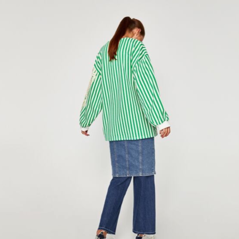 Zara Oversized top shirt White Green size S - Picture 5 of 8